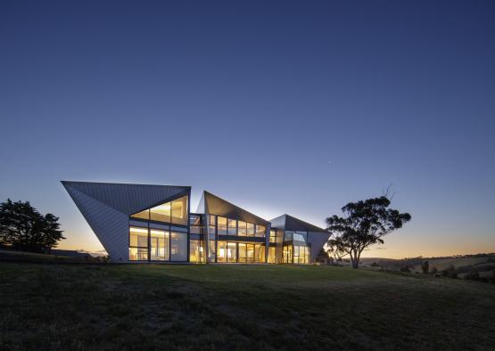 a building with triangular shaped windows