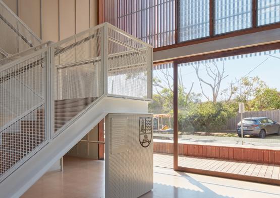 a white staircase in a building