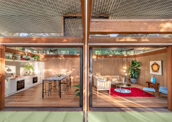 a room with a table and chairs