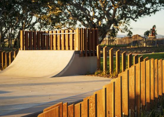 a skateboard ramp and a fence