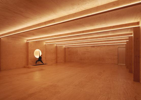 a person doing yoga in a room