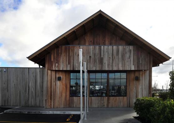 a building with a triangular roof