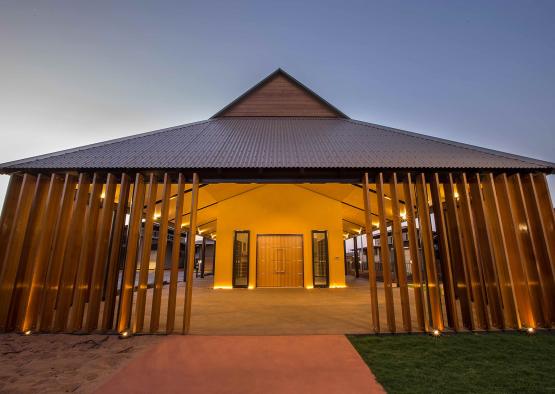 a building with a roof and a walkway