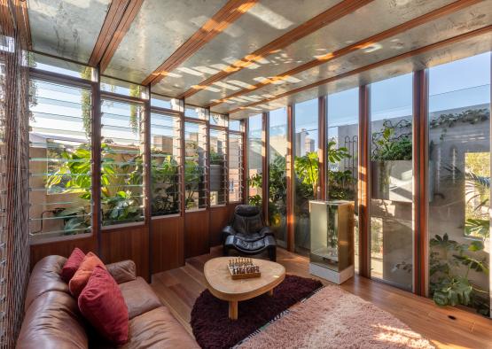 a room with a couch and a coffee table