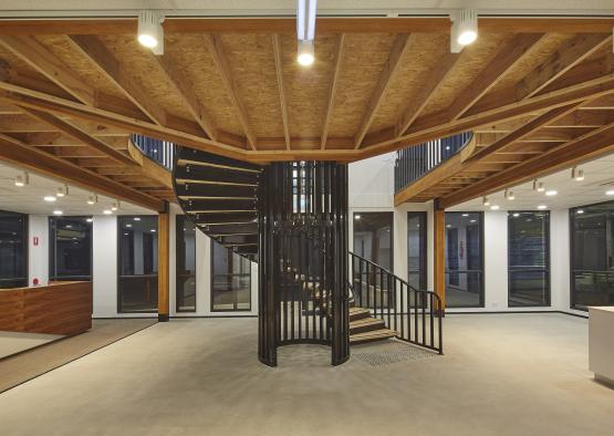 a spiral staircase inside a building