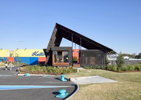 a building with a triangular roof