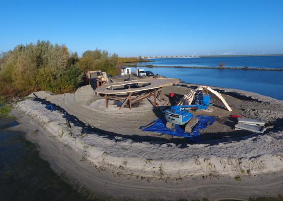 a construction site on a beach