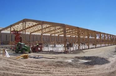 a construction site with a large building