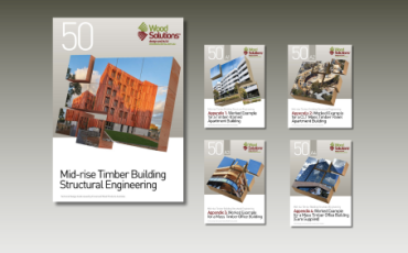 Cover pages of WoodSolutions Technical Design Guide 50 and Appendices 1-4